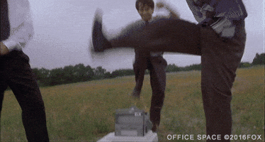 Office Space computer smash scene